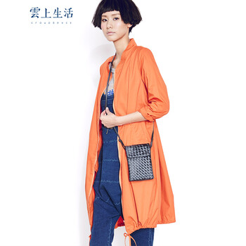 云上生活2016春季女装新款宽松立领风衣女中长款外套53W2834 桔红色 XL