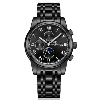 wsk威斯凯 新款全自动机械表男表商务防水夜光钢带手表 全黑款