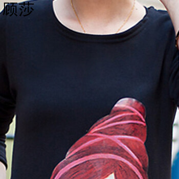 顾莎2015冬季新款加绒加厚大码T恤女宽松休闲运动蕾丝印花长袖上衣  gs6303 黑色 XXL