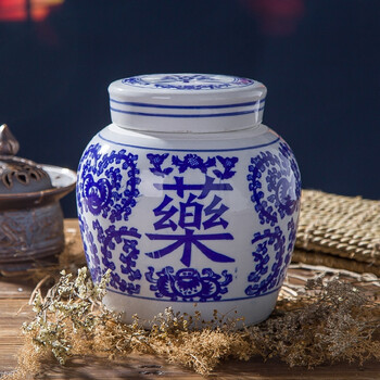 厨房配件 调料器皿 其他品牌 青花陶瓷大号调味罐中药装膏方罐子密封