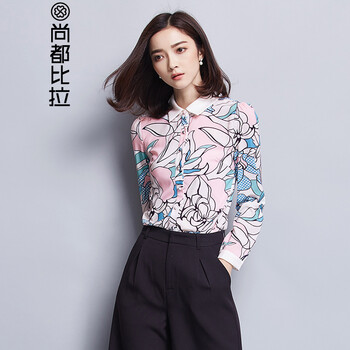尚都比拉 2015秋装新款女装上衣修身百搭印花衬衫长袖翻领衬衫女 JD153C7755 花色 M/160