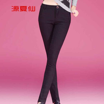 源夏仙  2015秋冬加绒加厚长裤女裤秋款显瘦小脚裤新款格子休闲裤女裤子D 灰色 L