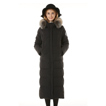 sharon/雪伦秋冬狐狸毛领连帽羽绒服女长款白鹅绒外套冬宽松韩版18706