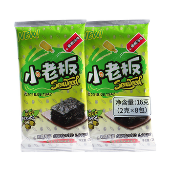 小老板零食 即食脆紫菜烤海苔片16g(8小袋入)休闲零食多口味 橄榄油味