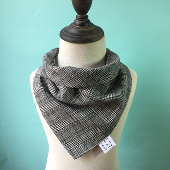 三角巾头巾双层纯棉千鸟格大童领巾2件发货 小香风春夏款绅士灰细千鸟
