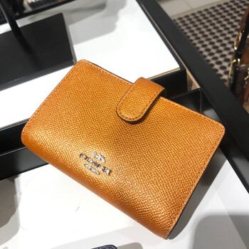 【迪艾】美国直邮 coach/蔻驰 短款多功能暗扣钱包54010 橘金色sv/rs