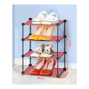 简易创意铁网小鞋架组装门厅转角宿舍学生置物收纳架 4层红色铁丝框架