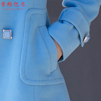 香榭亿恋2016春装新款毛呢大衣女韩版中长款修身毛呢外套女Y1598 水蓝色 S.