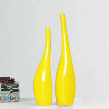千现 个性创意简约特色装饰品摆件客厅电视柜酒柜工艺品摆设陶瓷抽象艺术品花瓶原创新品 黄色 个性瓶