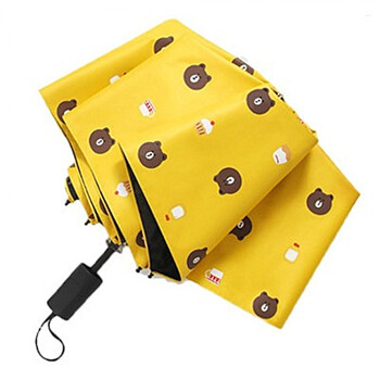 布朗熊创意遮阳伞黑胶防晒防紫外线小清新三折伞小熊动漫卡通雨伞 九