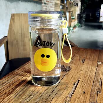 玻璃杯可爱便携杯子女学生韩版水杯创意潮流儿童小清新随手杯 莎莉鸡