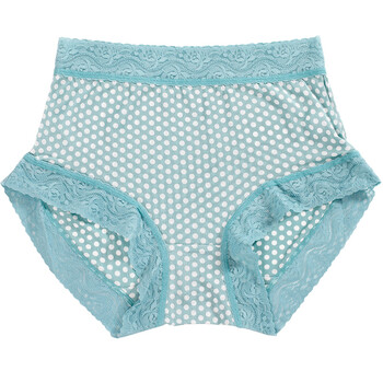 真丝内裤女士中腰底裤蕾丝花边三角裤大码桑蚕丝透气波点裤头 青蓝 xl