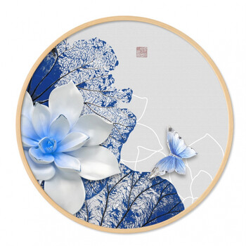 新中式装饰画餐厅圆框画实木圆形画卧室走廊玄关挂画 3 直径60cm