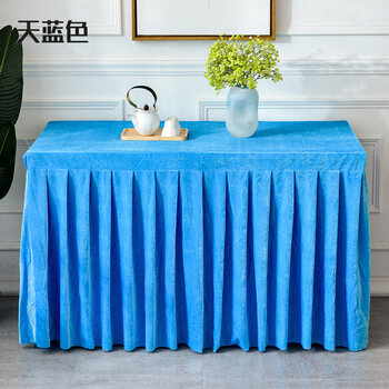 签到会议室桌布台布长方形商务桌裙套金丝绒布艺纯色长桌 天蓝色丝绒