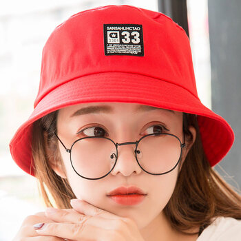 休闲渔夫帽女夏小清新韩版盆帽百搭户外日系文艺透气防晒帽子 33红色