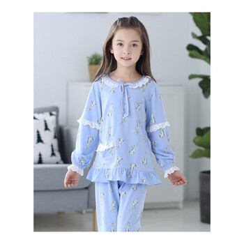 儿童睡衣女童秋季长袖韩版套装春秋公主中大童家居服 淡蓝色-17235