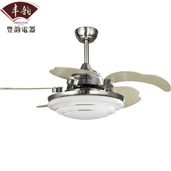 新品包安装！丰韵出口静音隐形吊扇灯LED42寸餐厅风扇灯卧室灯扇客厅自动收缩5木叶带反转！ 配遥控(正常两线安装)