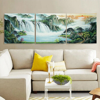 无框画装饰画客厅沙发背景山水风景中式挂画三联画办公室 字画 墙画