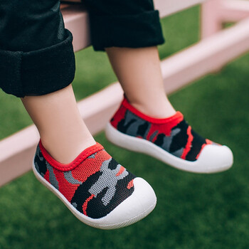 儿童学步鞋秋季男宝宝迷彩针织软底童鞋0-3岁1岁鞋子2018新款 红彩 05