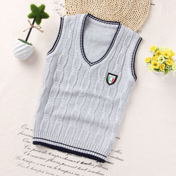 v领毛衣马甲儿童童装针织棉质男童背心 大阪a图案灰色 130号衣长52cm