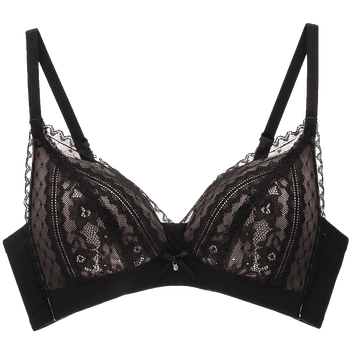 都市丽人文胸18春夏新品无钢圈婴肌棉三角杯性感蕾丝内衣2b8506 黑色