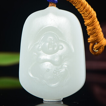 天然和田玉白玉弥勒佛吊坠笑佛玉牌女挂件女士大肚弥勒佛挂坠41g