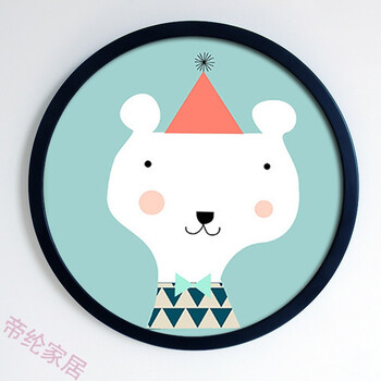 北欧简约儿童房装饰画女孩卧室创意床头卡通有框挂画圆形壁画 06 外框
