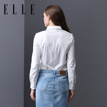 ELLE女装 专柜新品 2015早秋刺绣字母图案时尚长袖衬衫女 白色01 M 165/88A