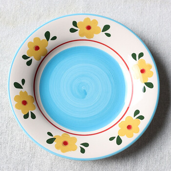 6寸手绘创意陶瓷家用小盘子可爱清新吐骨碟子早餐盘盘 浅蓝色