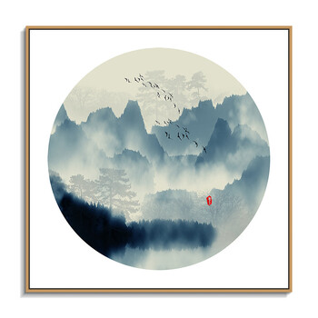 新中式墙壁挂画禅意背景墙画水墨山水意境入户玄关壁画客厅装饰画