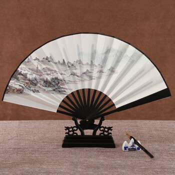 大扇子折扇中国风男士仿乌木折叠扇子8寸绢布古风手工艺礼品夏季 意境