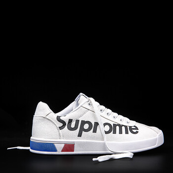 supreme夏季透气运动鞋初中学生椰子superme男鞋青少年白鞋 白黑帆布