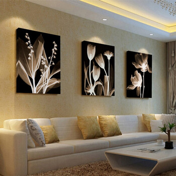 冰晶玻璃客厅装饰画沙发后背景墙无框画餐厅卧室床头壁画三联挂画