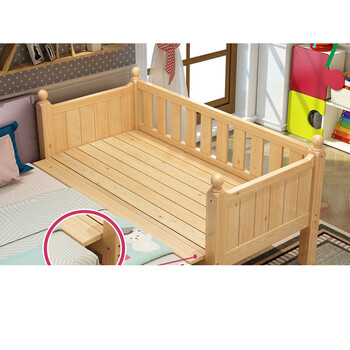 床带护栏实木床带护栏床松木宝宝小孩床婴儿床拼接床加宽定做 三面