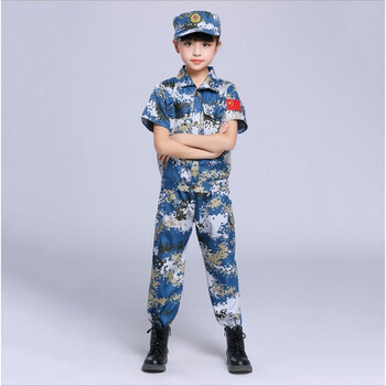 迷彩服套装中小学生幼儿园秋冬t恤军训演出服 海军迷彩 短款 120cm