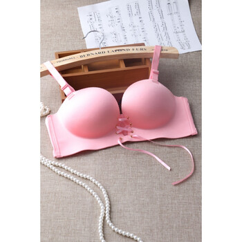 无钢圈无肩带性感聚拢文胸罩nb少女小胸平胸内衣套装无痕调整型 粉色