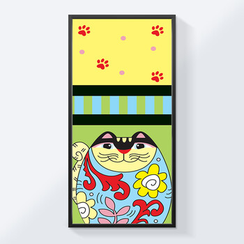 现代客厅装饰画卡通小猫挂画儿童房墙画客厅另类壁画个性有框画 R1411-1单幅标价 30*60cm黑色经典框