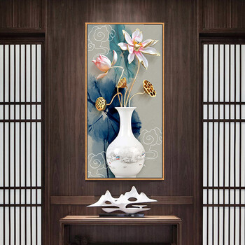 玄关水墨画走廊过道客厅装饰画背景墙荷花竖版现代新中式挂画壁画 18