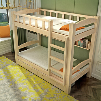 思洛森 上下床双层床现代简约实木成人上下铺高低床 原木色无漆(床