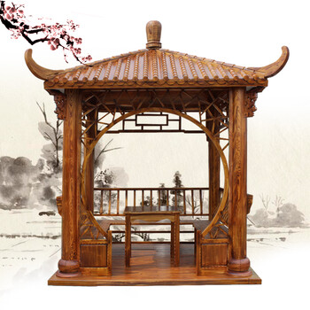 户外凉亭实木凉亭防腐木亭子复古仿古木屋四角龙凤亭公园别墅庭院 圆