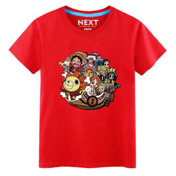 夏款卡通动漫衣服学生青少年海贼王t恤路飞男女情侣装短袖圆领 全家福