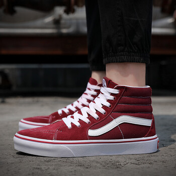 高帮权志龙同款红白板鞋白红帆布鞋酒红色男鞋女鞋vansОgoo 经典高帮