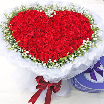 表白求婚礼物广东北京上海成都送花上门女神鲜花 爱心99朵红玫瑰花束