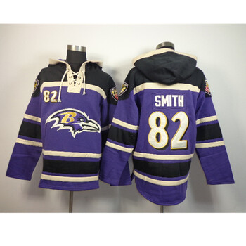 nfl橄榄球服82号smith乌鸦队服baltimore ravens卫衣连帽衫球衣紫 xl