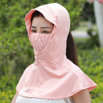 夏季头套女防紫外线透气骑行口罩骑车遮脸面罩 樱花粉 弹性帽围(收藏