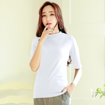 半高领打底衫女长袖秋冬紧身五分袖薄款2018新款中袖上衣秋衣 白色