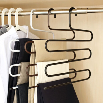 【2个装】多功能魔术铁艺s型多层裤子衣架衣柜收纳衣裤架裤挂 黑白色