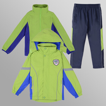 校服秋冬中大男女儿童冲锋衣三合一户外运动服套装加绒加厚 绿色三