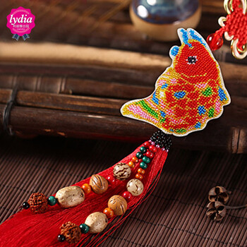 新品新款车用挂饰金鱼平安福符汽车挂件十字绣秀印花立体线满珠绣成品