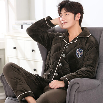 【京东精选】男生睡衣秋冬季男士睡衣秋冬季珊瑚绒三层夹棉加厚加绒冬